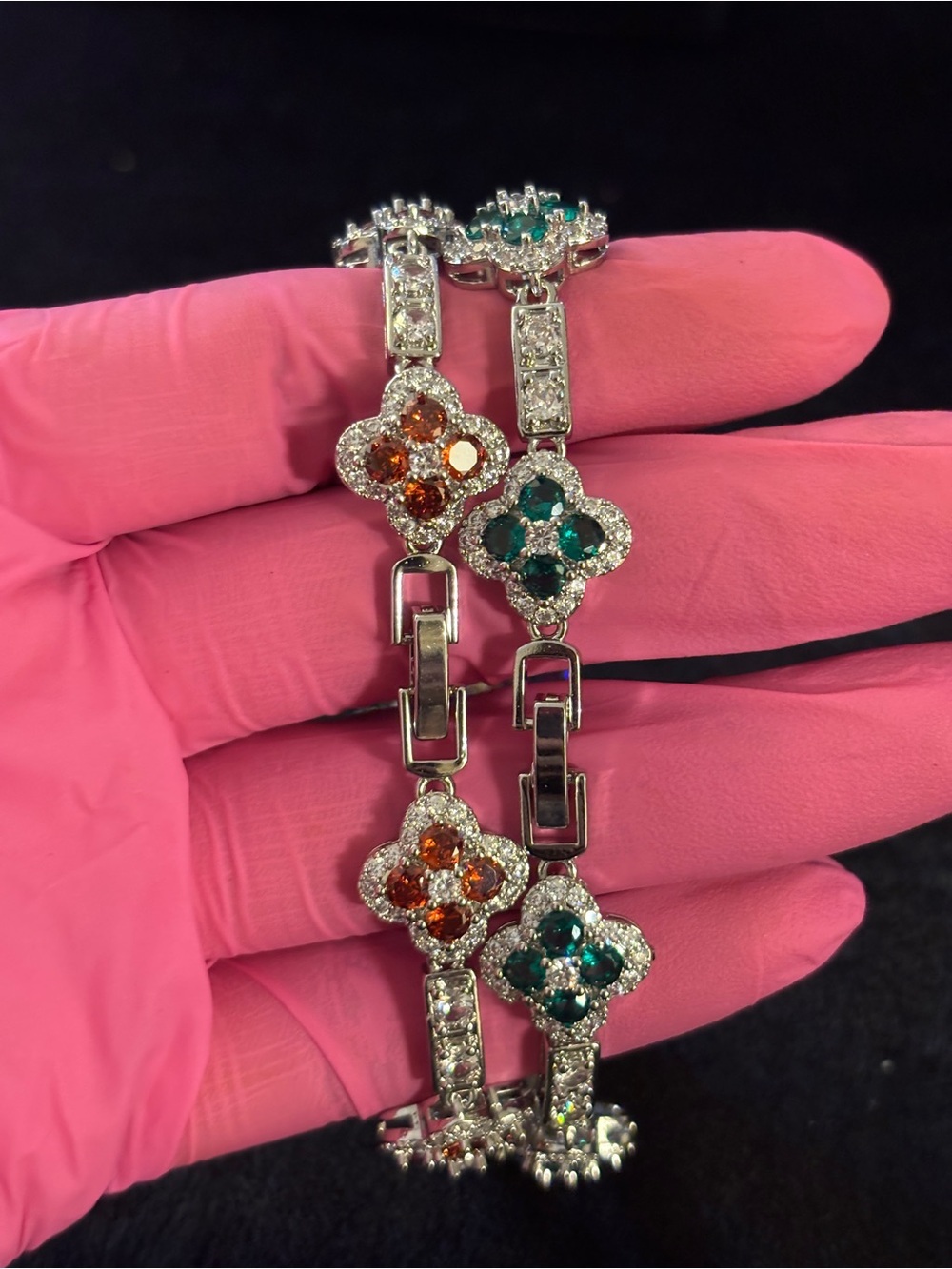 2 4.3mm Silver Tone Clover Station Link Bracelets 8in. - Picture 10 of 17